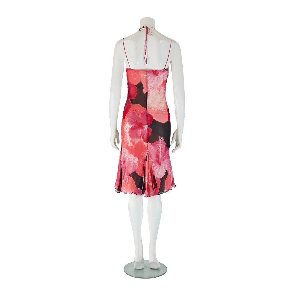 Blumarine S/S 2002 Pink & Black Hibiscus Floral Silk Dress - Picture 4 of 6